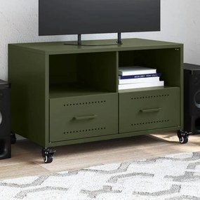 Mobile tv verde oliva 68x39x43,5cm in acciaio laminato a freddo