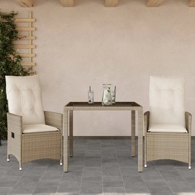 Set Da Bistrò 3 Pz Con Cuscini Beige İn Polyrattan /