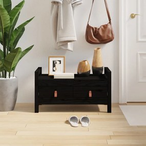 Panca Da Ingresso Nero 80x40x43 Cm İn Legno Massello Di Pino /