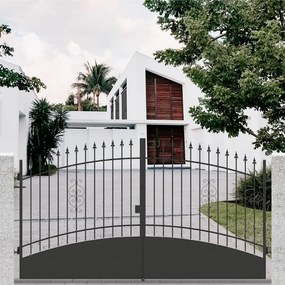 Cancello battente Marmolada in ferro, apertura centrale, L 350 x  H 170 -195 cm, di colore nero