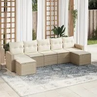 Set Divani da Giardino 7 pz con Cuscini Beige in Polyrattan 3219328