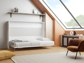 Letto a scomparsa con apertura orizzontale manuale 140 x 200 cm Bianco + Materasso - MALINA II