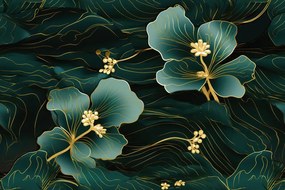 Carta da parati – Fiore verde-oro di lusso