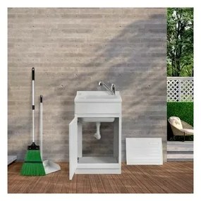 Mobile Lavatoio in Kit 50x50 cm con Vasca in Resina colore Bianco