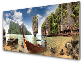 Quadro acrilico Paesaggio roccioso della barca 100x50 cm