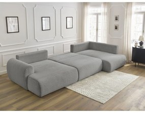 Divano angolare in grigio scuro allungabile (con penisola a sinistra/a forma di "U") con rivestimento in velluto a coste Lucien – Bobochic Paris