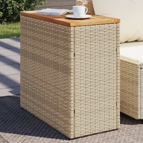 Tavolo da giardino piano in legno beige 58x27,5x55cm polyrattan