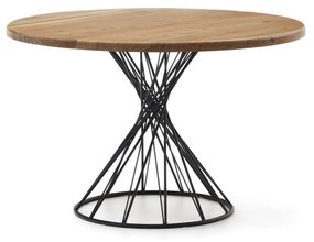 Kave Home - Tavolo rotondo Niut in legno massiccio di acacia e gambe in acciaio nero Ã˜ 120 cm