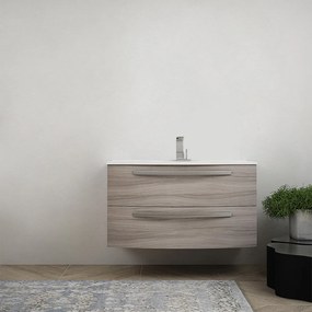 Mobile bagno 100 cm moderno sospeso curvo Larice modello Berlino senza specchio e senza colonna