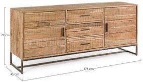 Credenza ELMER in legno di acacia e base acciaio antracite, 175x45x77 cm