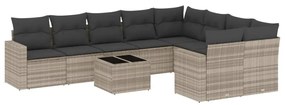 Set divano giardino 10 pz con cuscini grigio chiaro polyrattan