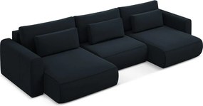 Divano angolare blu scuro allungabile/con contenitore (a U) con rivestimento in velluto Kapua – Makamii