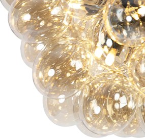 Lampada a sospensione intelligente nera con vetro ambrato incl. 8 G9 WiFi - Uvas