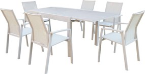 JERRI - set tavolo in alluminio cm 90/180 x 90 x 75 h con 6 poltrone Lotus