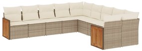 Set Divano da Giardino 10 pz con Cuscini Beige in Polyrattan