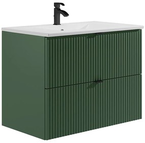 Mobile bagno sospeso con scanalature con lavabo da incasso e colonna - Verde opaco - 80 cm -ZEVINI
