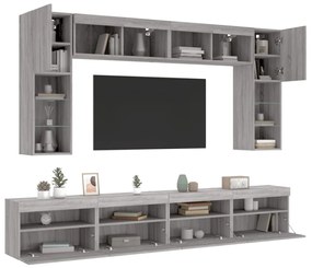 Set mobili tv a muro 8 pz con luci led grigio sonoma