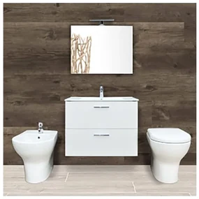 Composizione Bagno Completa Mobile Mia Sospeso 80 Cm Sanitari Filomuro  Zentrum E Rubinetteria Solid Vitra Bianco