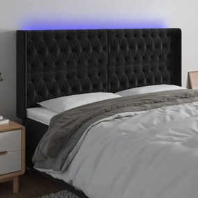 Testiera A Led Nera 203x16x118/128 Cm İn Velluto /