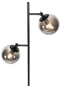 Lampada da terra Art Déco nera con vetro fumé 2 luci - Pallon