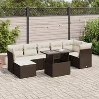 Set Divani da Giardino 8 pz con Cuscini Marrone in Polyrattan 3326204