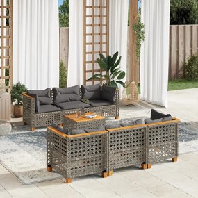 Set divani da giardino 7 pz con cuscini grigio in polyrattan