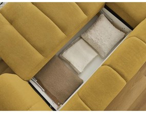 Divano angolare color senape allungabile e con contenitore (penisola a sinistra/chaise lounge) con rivestimento in ciniglia Fuji – Bobochic Paris