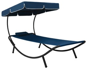 Lettino Prendisole Con Baldacchino E Cuscino Blu /