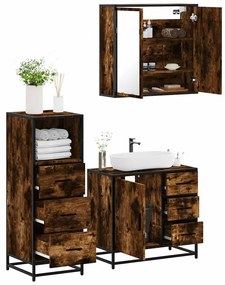 Set Mobili Da Bagno 3 Pz Rovere Fumo İn Legno Multistrato /