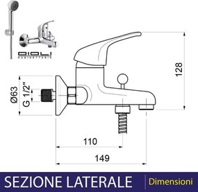 Miscelatore Vasca Esterno Oioli Venezia Cromato + Set Doccetta