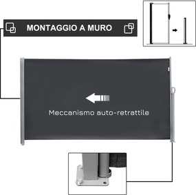 Frangivista da Giardino Estensibile 300x180A cm Poliestere Anti UV e Alluminio Grigio...