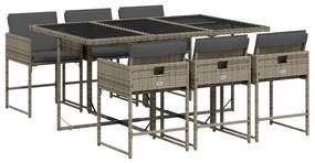 Set da pranzo da giardino 7 pz con cuscini in polyrattan grigio