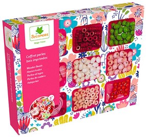 Perline di legno in una scatola con scomparti