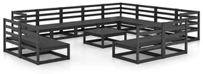 Set divani da giardino 13 pz nero in legno massello di pino