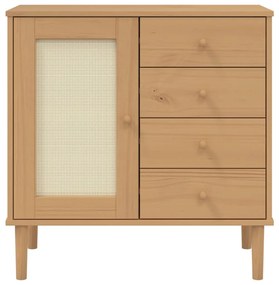 Credenza senja aspetto rattan marrone 80x40x80 cm massello pino