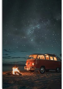 Stampa su tela – Falò sulla spiaggia sotto il cielo notturno - Volkswagen T1