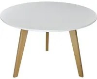 Tavolino rotondo da salotto mod. Oliver con top bianco in mdf e piedi in legno TS08OLPL