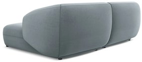 Divano angolare azzurro (con penisola a destra) con rivestimento in velluto Moana – Makamii