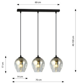 Lampadario 3 Luci Istar In Acciaio Nero E Vetri Fumè