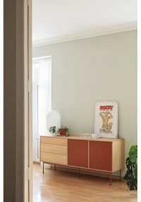 Cassettiera rosso mattone impiallacciata in rovere, larghezza 180 cm Yoko - Teulat