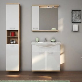 Mobile bagno a terra o sospeso 80 cm bicolore bianco e legno chiaro | LAC-ESTIA-80 - KAMALU