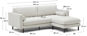 Kave Home - SofÃ  Debra a 3 posti con poggiapiedi in ciniglia perla e gambe con finitura wenguÃ© 222 cm