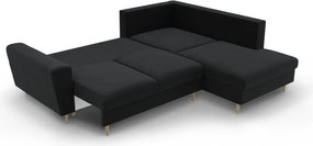 Divano angolare nero allungabile e con contenitore (con penisola a destra/a L) con rivestimento in velluto Kyoto – Cosmopolitan Design