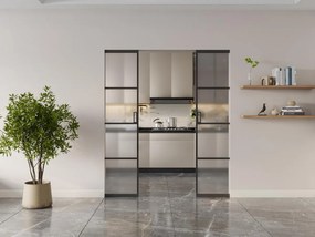 Porta scorrevole doppia con sistema a incasso alluminio e vetro temperato smerigliato 2xH205xL63cm  - SINCA II