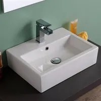 Lavabo da appoggio ceramica bianco rettangolare lavandino lavello arredo 58x46x16 cm