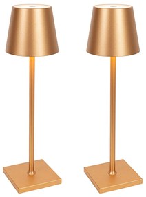 Set di 2 lampade da tavolo da esterno oro con LED e dimmer ricaricabili - Janet