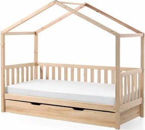 Letto per bambini in legno di pino con letto estraibile e contenitore in colore naturale 90x200 cm DALLAS - Vipack