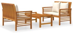 Set mobili da giardino 3pz con cuscini legno massello di acacia