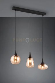 Lumina sospensione rettangolare metallo nero con 3 diffusori di vet...