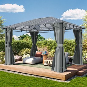 TOOLPORT Gazebo da giardino 3x4m, Hardtop, 4 teli laterali, mid grey - (300675)